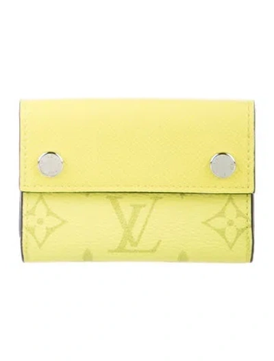 Pre-owned Louis Vuitton Lv Monogram Taiga Leather Compact Wallet In Yellow