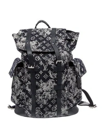 Pre-owned Louis Vuitton Lv Monogram Tapestry Monogram Christopher Backpack Pm In Blue