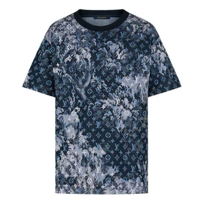 Pre-owned Louis Vuitton Lv Monogram Tapestry Vintage Floral Pattern Short Sleeve For Men Blue
