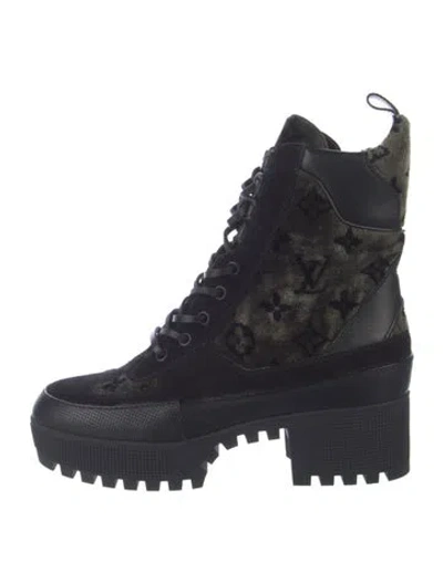 Pre-owned Louis Vuitton Lv Monogram Velvet Combat Boots In Multi