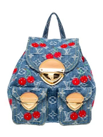 Pre-owned Louis Vuitton Lv Monogram X Takashi Murakami Denim Cerises Venice Backpack Small In Blue