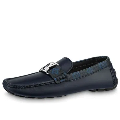 Pre-owned Louis Vuitton Lv Monte Carlo Moccasin Shoes 'navy With Monogram Collar'