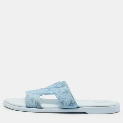 Pre-owned Louis Vuitton Lv Oasis Size 42 Sky Blue Monogram Denim Flat Sandals