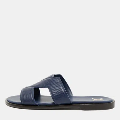 Pre-owned Louis Vuitton Lv Oasis Size 44.5 Navy Blue Epi Leather Slide Sandals