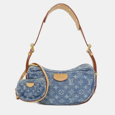 Pre-owned Louis Vuitton Lv Remix Monogram Denim Croissant Shoulder Bag In Blue
