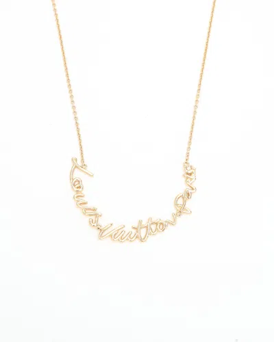 Pre-owned Louis Vuitton Lv Script Necklace In Gold