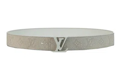 Pre-owned Louis Vuitton Lv Shape Mng Climbing 40mm Reversible Belt White