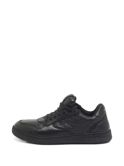 Pre-owned Louis Vuitton Lv Stadium Monogram Leather Sneakers In Black