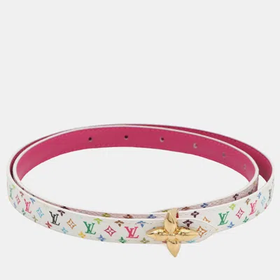 Pre-owned Louis Vuitton Lv Tm Belt White Monogram Multicolor Size 80 In Pink