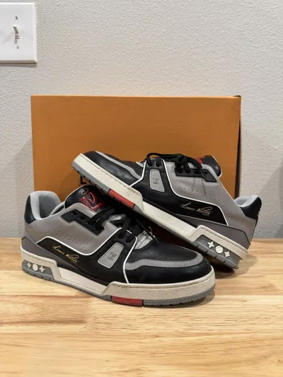 Pre-owned Louis Vuitton Lv Trainer By Virgil Abloh Black Grey Red Shoes