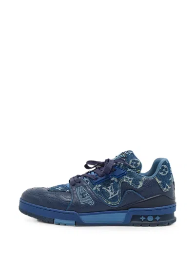 Pre-owned Louis Vuitton Lv Trainer Monogram Denim Sneakers In Blue