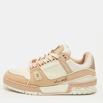 Pre-owned Louis Vuitton Lv Trainer Size 37.5 Cream Pink/white Leather And Nubuck Leather Low Top Sneakers