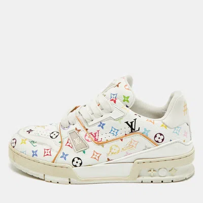 Pre-owned Louis Vuitton Lv Trainer Size 37.5 Multicolor Monogram Leather Lace Up Sneakers