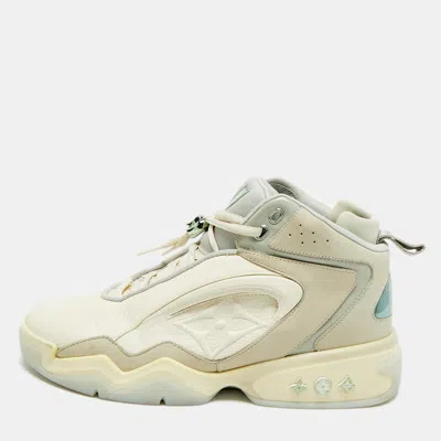 Pre-owned Louis Vuitton Lv Trainer Size 41 Cream/grey Leather And Nubuck High Top Sneakers In White