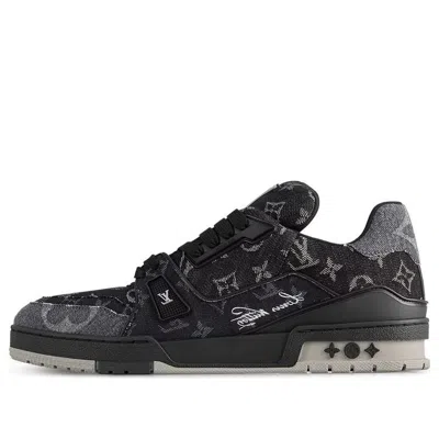 Pre-owned Louis Vuitton Lv Trainer Sneakers 'black Grey Denim Monogram'