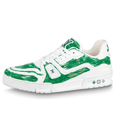 Pre-owned Louis Vuitton Lv Trainer Sneakers 'white And Colored In Green' In Multi