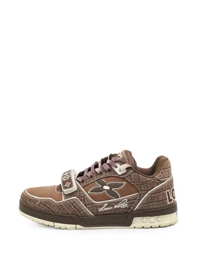 Pre-owned Louis Vuitton Lv Trainer Touch-strap Sneakers In Brown