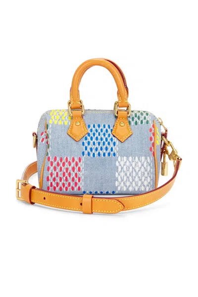 Pre-owned Louis Vuitton Lv Vers Damier Denim Speedy Bandouliere 18 Handbag In Blue