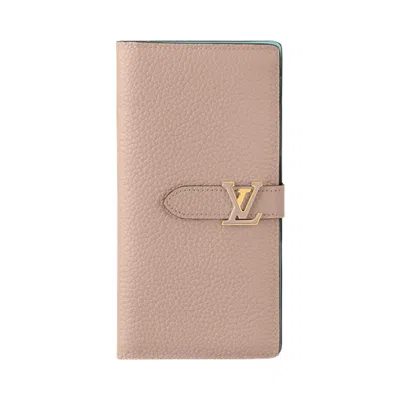 Pre-owned Louis Vuitton Lv Vertical Wallet 'galet Beige/aquamarine Blue Taurillon Leather' | Tan | Women's Siz In Brown