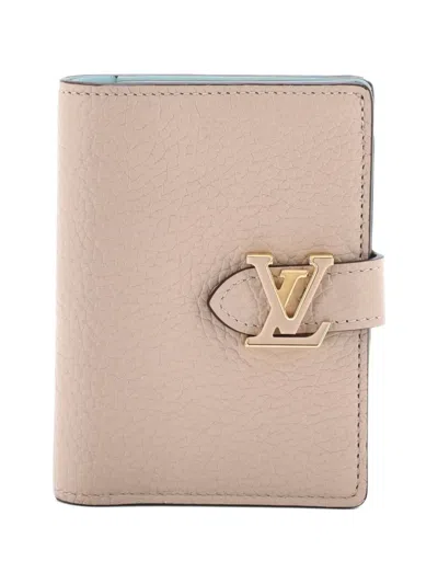Pre-owned Louis Vuitton Lv Vertical Wallet Taurillion Leather Compact Small Wallets In Neutral