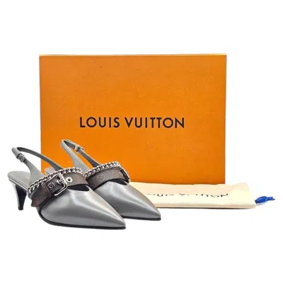 Pre-owned Louis Vuitton Lv Vibe Gray Leather Lv Monogram Slingback Pumps 1ahl07 Eu 36 Us 6