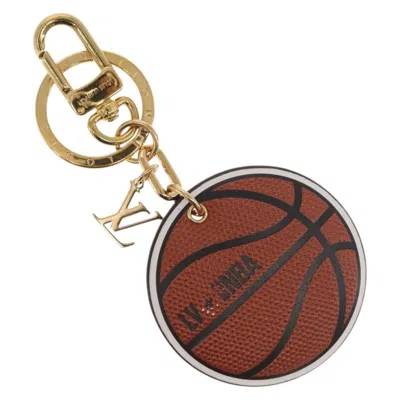 Pre-owned Louis Vuitton Lv X Nba Basketball Bag Charm And Key Holder Metal With Embossed Leather And Monogram  In Brown