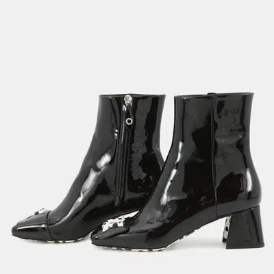Pre-owned Louis Vuitton Lv X Yk Short Boots Noir/white Patent Leather Plastic Infinity Dot Size 36 In Black