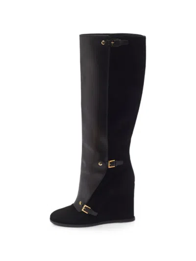 Pre-owned Louis Vuitton Lv-engraved Wedge Boots In Black