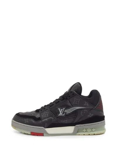 Pre-owned Louis Vuitton Lv-logo Monogram Eclipse Low-top Sneakers In Black
