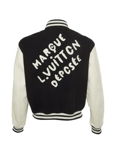 Pre-owned Louis Vuitton Lv-patch Varsity Jacket In Black
