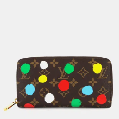Pre-owned Louis Vuitton Lvxyk Monogram Painted Dots Zippy Monogram Canvas Wallet In Brown