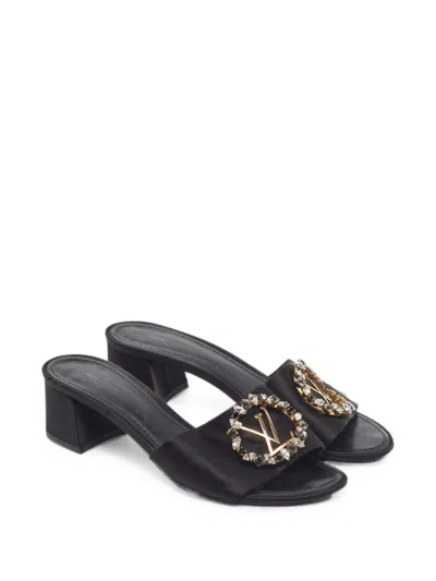 Pre-owned Louis Vuitton Madeleine Crystal-embellished Heeled Sandals In Black