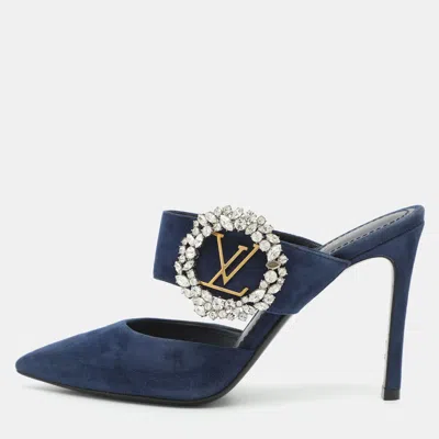 Pre-owned Louis Vuitton Madeleine Size 36.5 Blue Suede Pointed Toe Mules