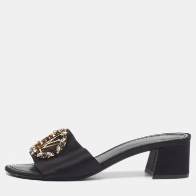 Pre-owned Louis Vuitton Madeleine Size 38 Black Satin Crystal Embellished Slide Sandals