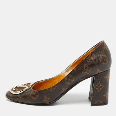 Pre-owned Louis Vuitton Madeleine Size 39 Brown Coated Canvas Block Heel Pumps