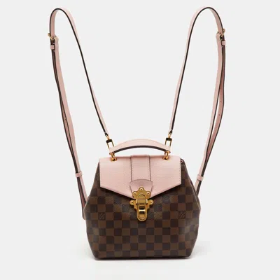 Pre-owned Louis Vuitton Magnolia Pink Damier Ebene Canvas Clapton Backpack
