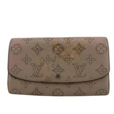 Pre-owned Louis Vuitton Mahina Beige Leather Long Wallet (bi-fold) () In Sand
