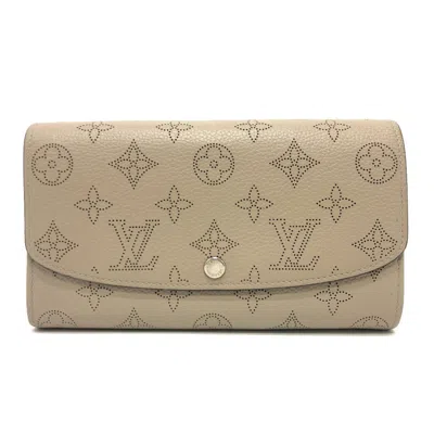 Pre-owned Louis Vuitton Mahina Beige Mahina Leather Long Wallet (bi-fold) () In Sand