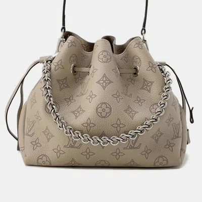 Pre-owned Louis Vuitton Mahina Bella Neutral Mahina Leather Bucket Bag In Sand