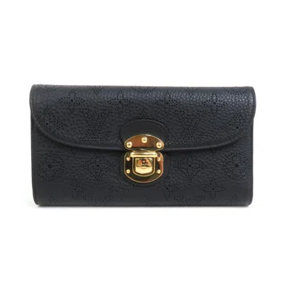 Pre-owned Louis Vuitton Mahina Monogram Noir Mahina Leather Long Wallet (tri-fold) () In Monogram, Noir