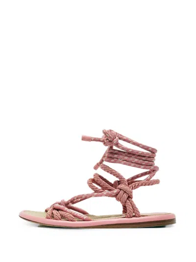 Pre-owned Louis Vuitton Maia Rope Ankle-strap Sandals In Pink