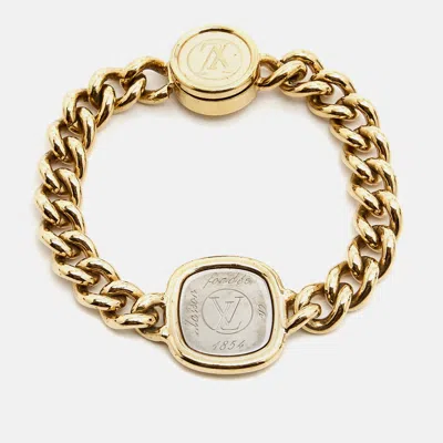 Pre-owned Louis Vuitton Maison Fondée En 1854 Curb Chain Two Tone Bracelet In Gold