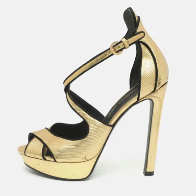 Pre-owned Louis Vuitton Majestic Size 38 Gold Epi Leather Platform Pumps