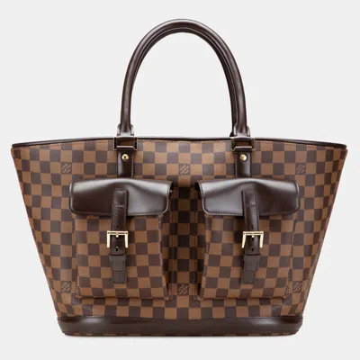 Pre-owned Louis Vuitton Manosque Gm Brown Damier Ebene Tote