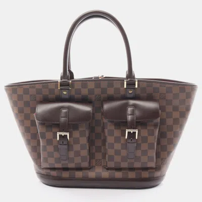 Pre-owned Louis Vuitton Manosque Gm Damier Ebene Handbag Pvc Leather Brown