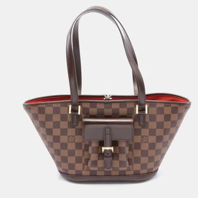 Pre-owned Louis Vuitton Manosque Pm Damier Ebene Shoulder Bag Tote Bag Pvc Leather Brown