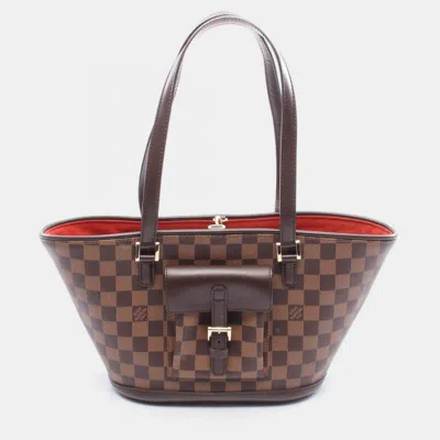 Pre-owned Louis Vuitton Manosque Pm Shoulder Tote Bag Damier Canvas Ebene In Brown