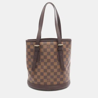 Pre-owned Louis Vuitton Marais Shoulder Tote Bag Damier Canvas Leather Ebene In Brown