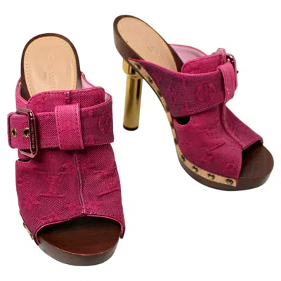 Pre-owned Louis Vuitton Marc Jacobs For  Pink Denim Monogram Platform Clogs Circa Y2k