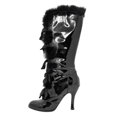 Pre-owned Louis Vuitton Marc Jacobs Fw 2004 Runway Black Patent Fur Boots 39 Vintage